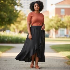 NWOT XL/1X Black Ruffle Flowy  Skirt Dressy Beach Western Ranch Cottagecore